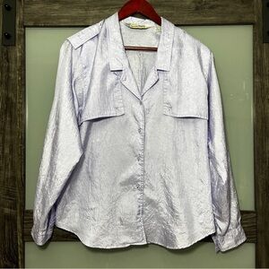 Vintage 1980 Diane Von Furstenberg Lavender Crinkle Button Down Shirt Women's 14